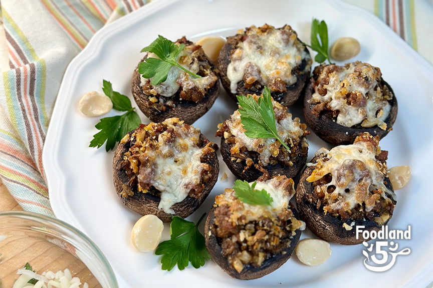 Sausage and Macadamia Nut Stuffed Mushrooms